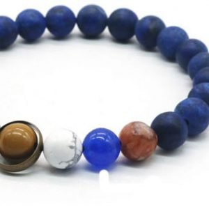 Bracelet système solaire avec pierre de lave bleue