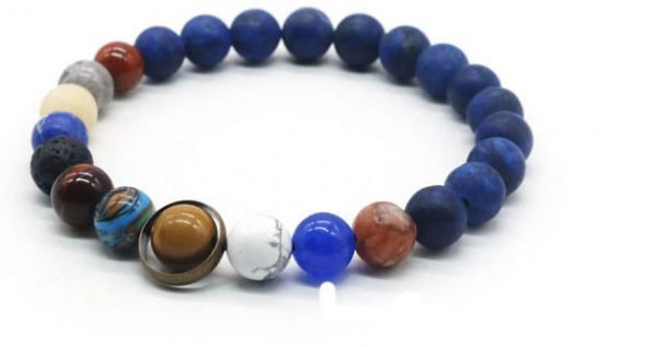 Bracelet système solaire avec pierre de lave bleue