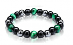 bracelet triple oeil de tigre vert obsidienne et hématite